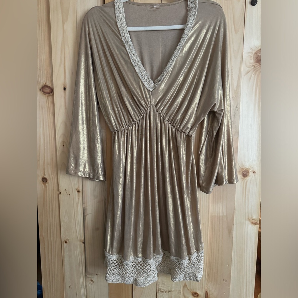 Gold Dress with Crochet Detail